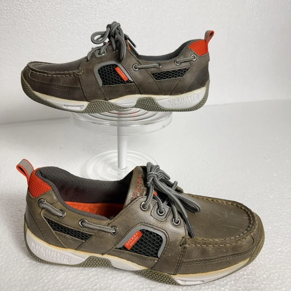 Sperry Shoes Mens Size 8 Brown Leather Boat Sneaker Mesh Lace Up Casual 10528703